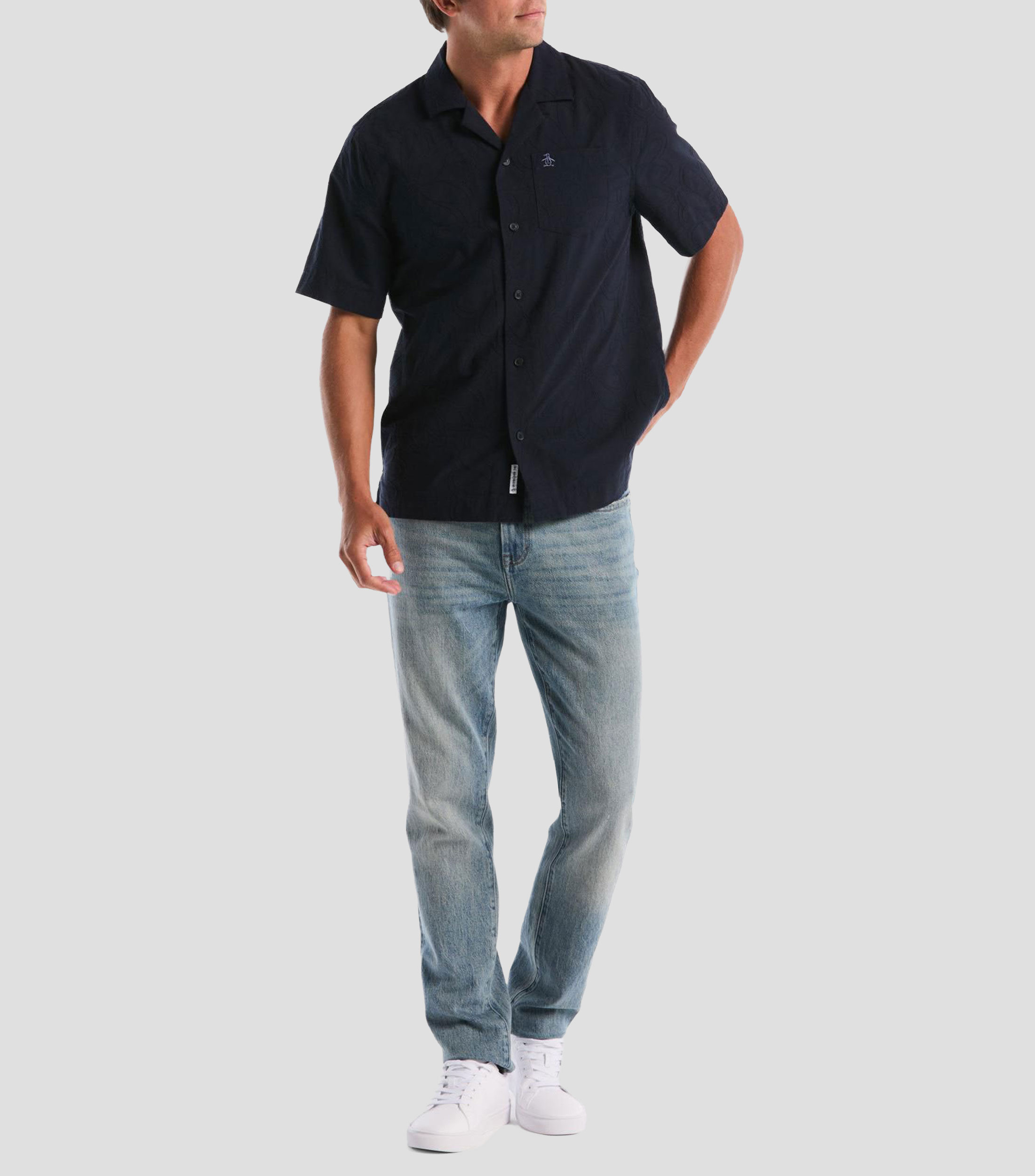 Camisa bordada con manga corta Hombre